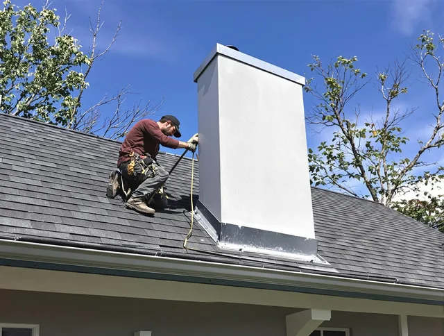 Medfield Chimney Sweep team member finishing chimney construction in Medfield, MA