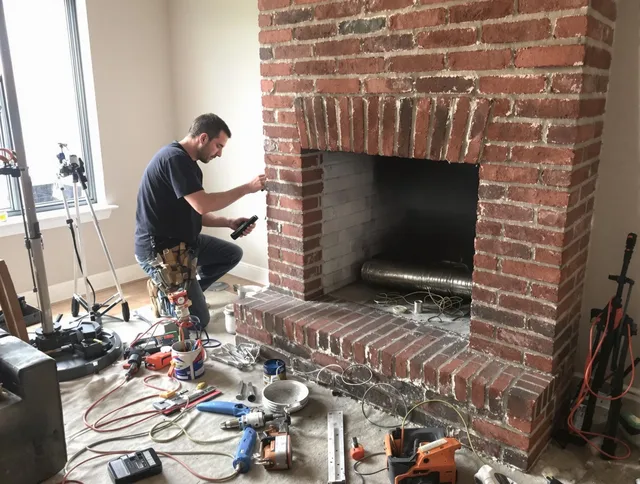 Medfield Chimney Sweep specialist finalizing chimney liner service in Medfield, MA