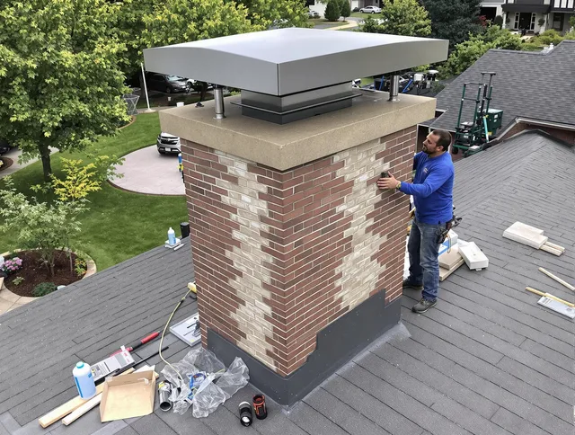 Medfield Chimney Sweep team working on a custom chimney remodel in Medfield, MA